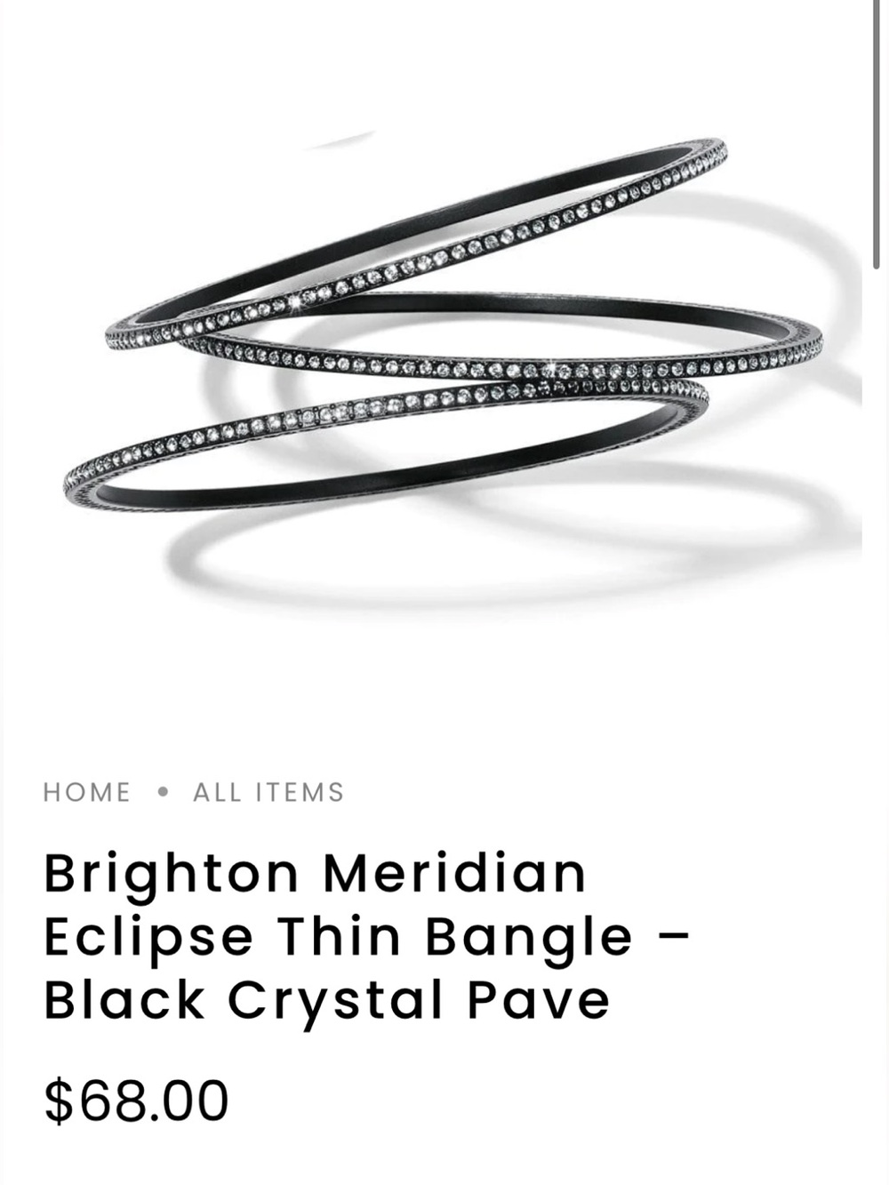 NEW Brighton Black Swarovski Crystal Pave Thin Bangle Bracelet
